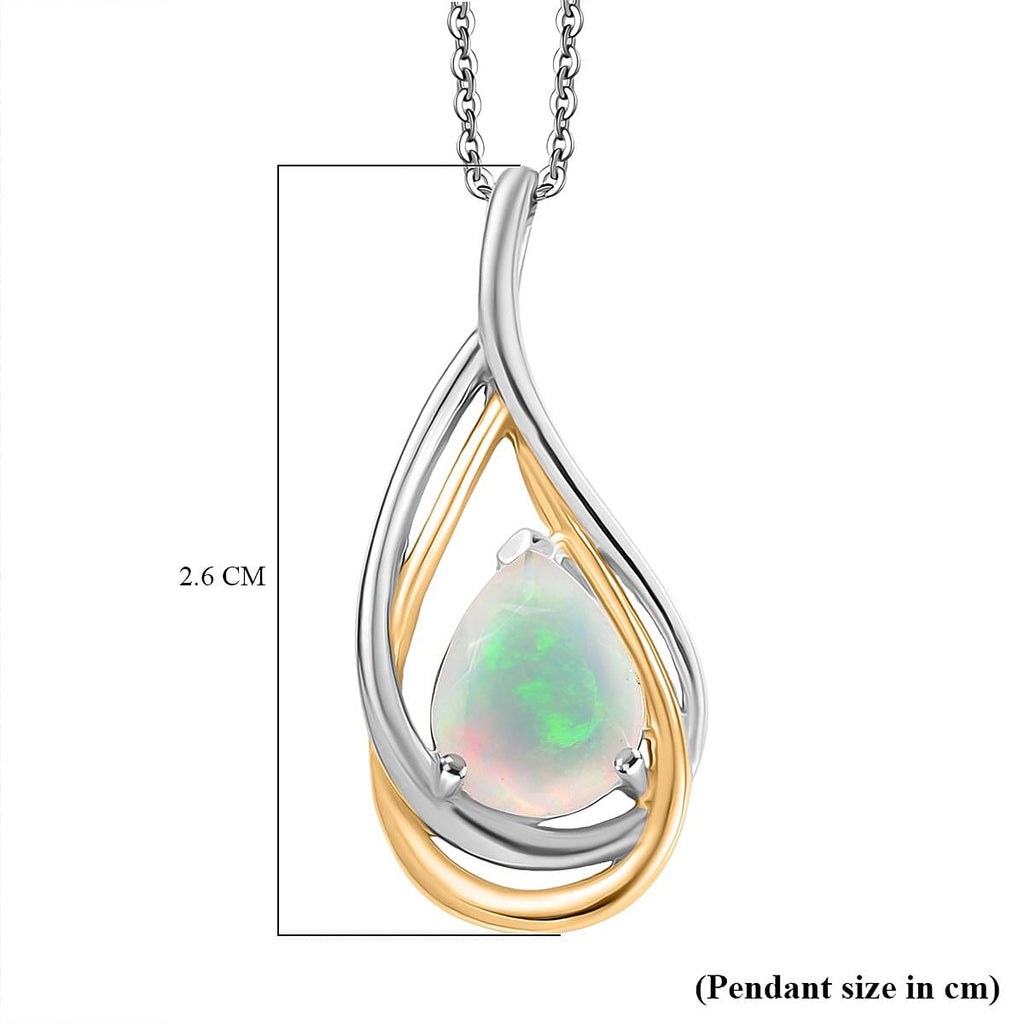 Ethiopian Opal Grace in Motion Pendant with Chain (Size 20) in Platinum with Two Tone Flash Overlay Sterling Silver 1.10 Ct.