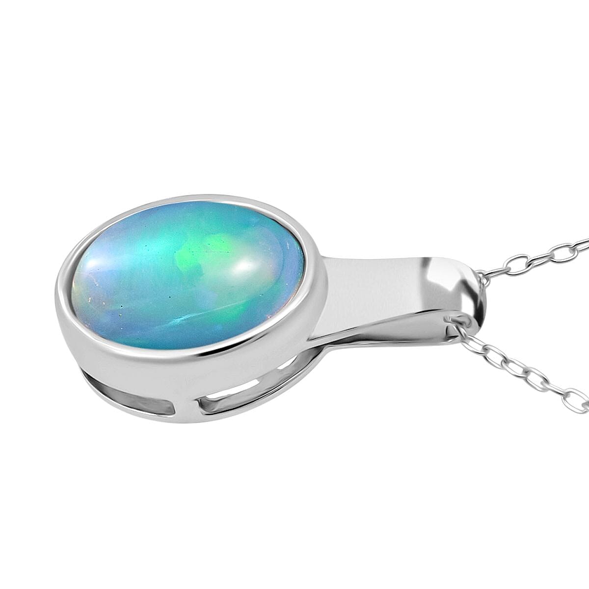 1.65 Ct. Ethiopian Opal Solitaire Pendant with Chain (Size 20) in Rhodium Overlay Sterling Silver 4436806 3