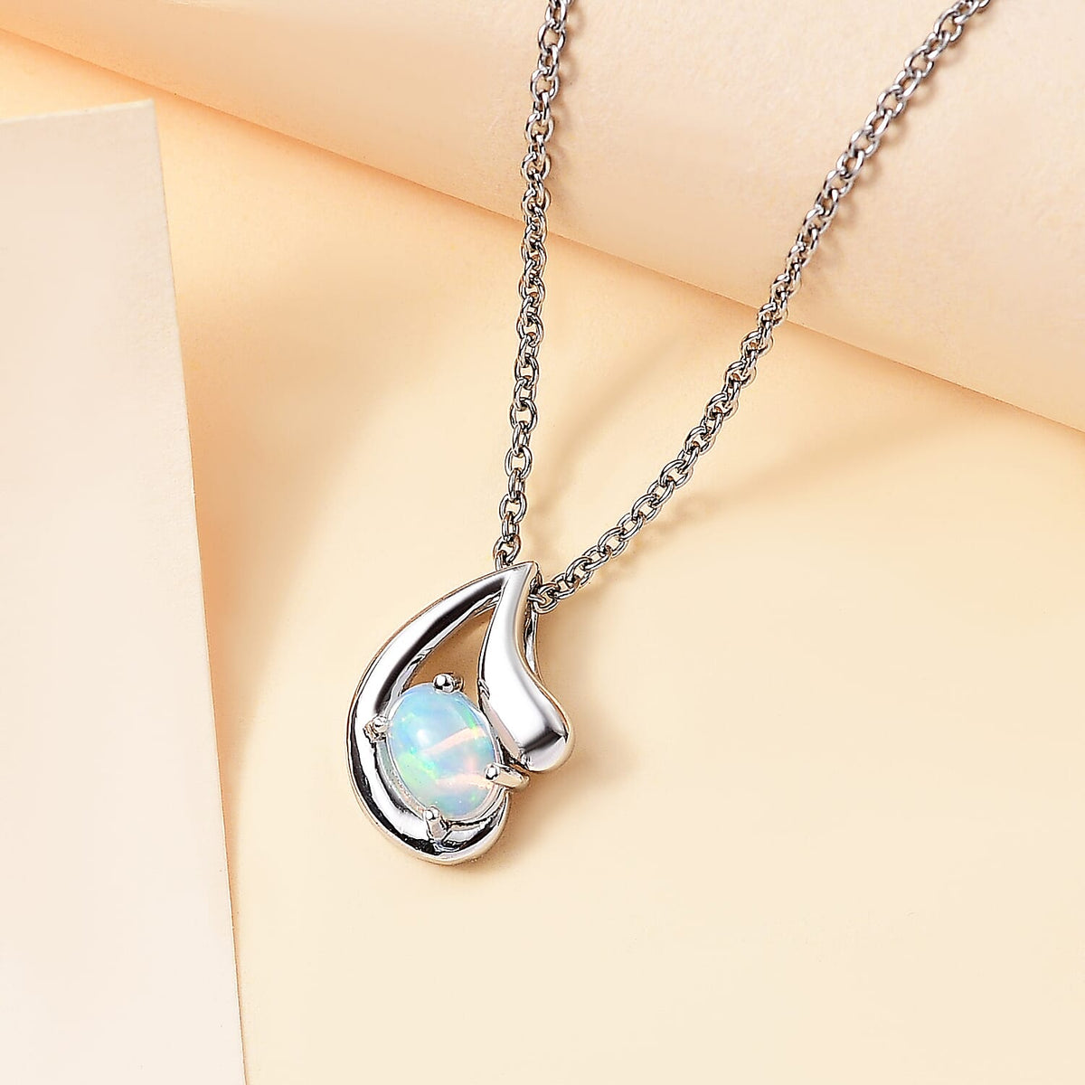 Ethiopian Opal Pendant with Chain (Size 20) in Rhodium Overlay Sterling Silver 4282832 2
