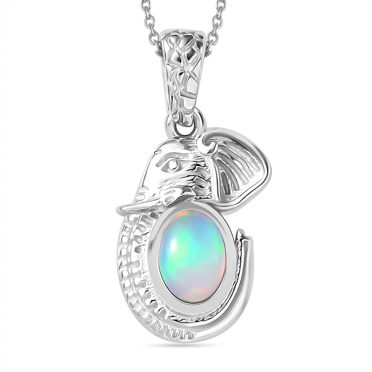 Ethiopian Opal Pendant with Chain (Size 20) in Rhodium Plated Sterling Silver  Wt. 7.26 Gms  0.470  Ct. 4284345 0