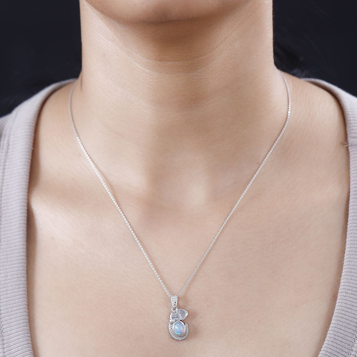 Ethiopian Opal Pendant with Chain (Size 20) in Rhodium Plated Sterling Silver  Wt. 7.26 Gms  0.470  Ct. 4284345 2