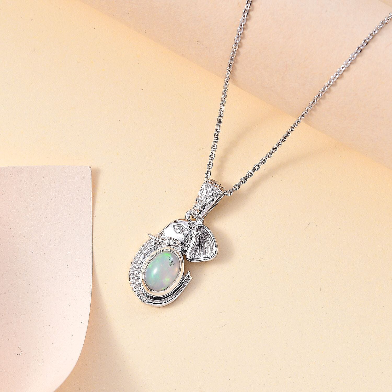 Ethiopian Opal Pendant with Chain (Size 20) in Rhodium Plated Sterling Silver  Wt. 7.26 Gms  0.470  Ct. 4284345 3
