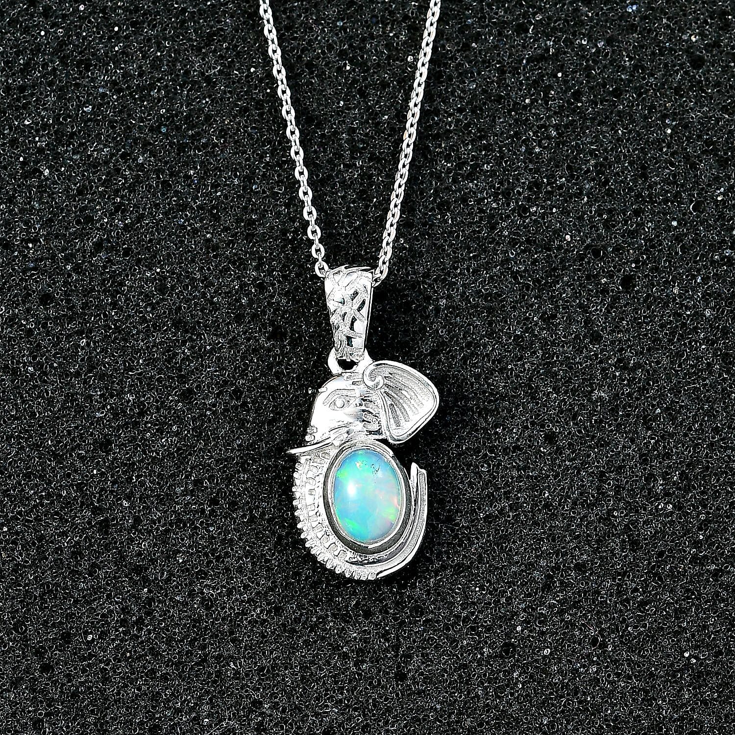 Ethiopian Opal Pendant with Chain (Size 20) in Rhodium Plated Sterling Silver  Wt. 7.26 Gms  0.470  Ct. 4284345 4
