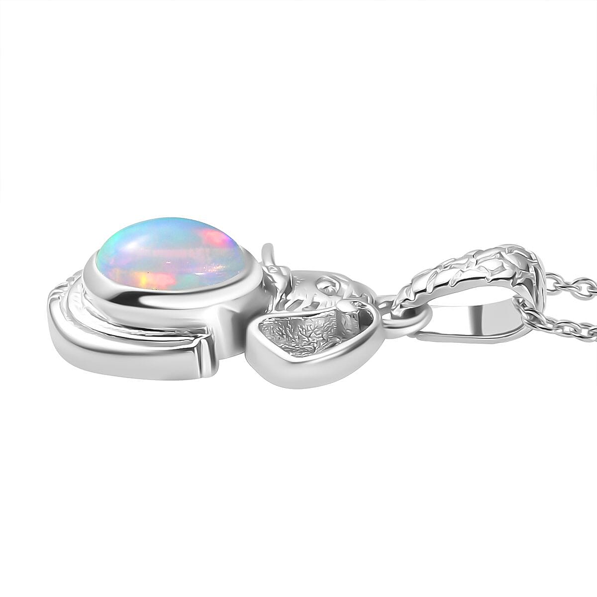 Ethiopian Opal Pendant with Chain (Size 20) in Rhodium Plated Sterling Silver  Wt. 7.26 Gms  0.470  Ct. 4284345 5