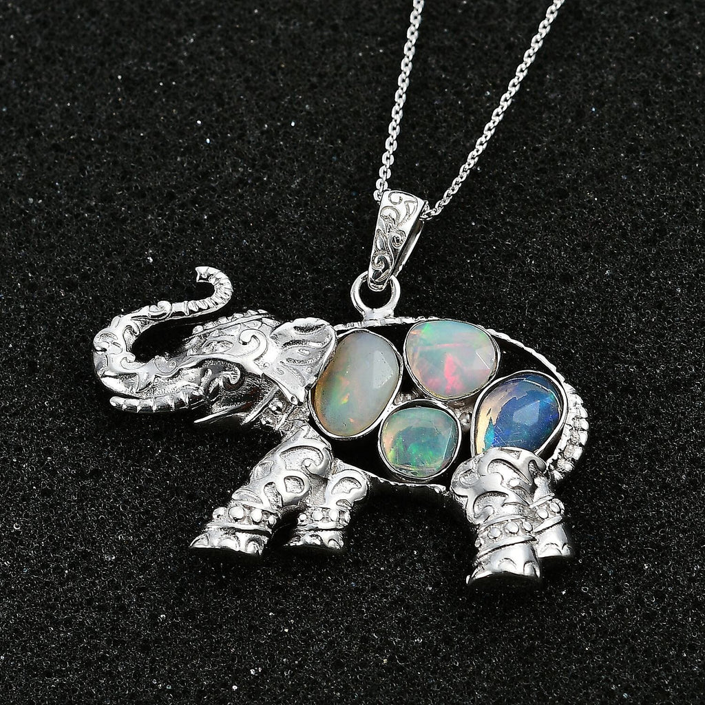 Ethiopian Opal Pendant with Chain (Size 20) in rhodium Sterling Silver  Wt. 9.4 Gms  1.420  Ct.