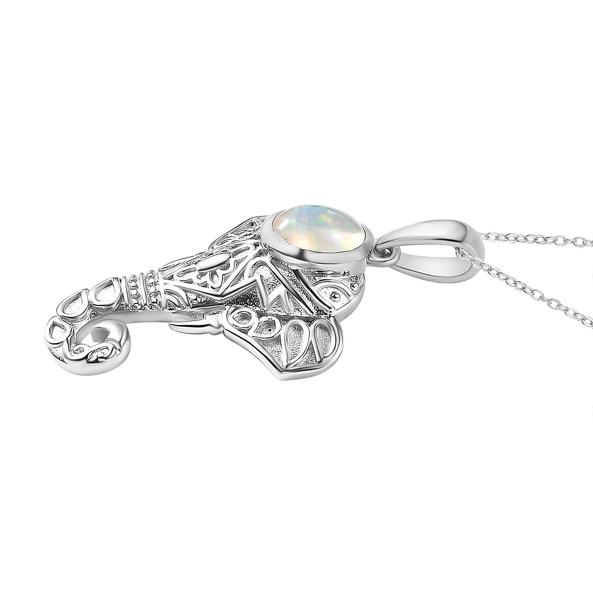 Ethiopian Opal Elephant Pendant with Chain (Size 20) in Rhodium Overlay Sterling Silver 1.18 ct. 4294907 3