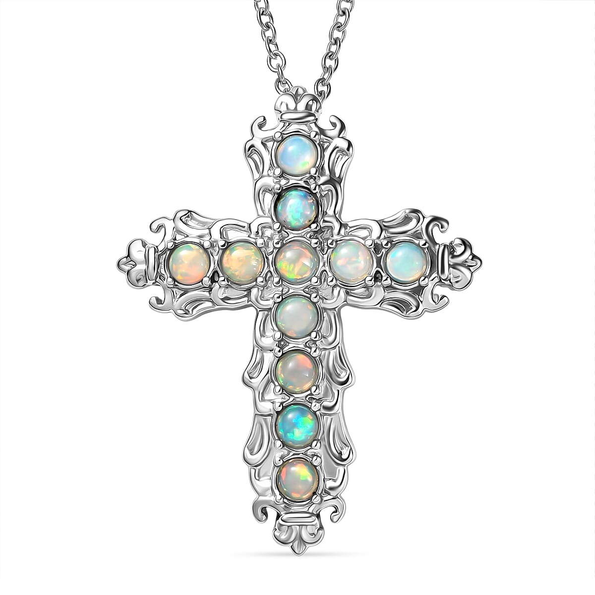 Ethiopian Opal Cross Pendant with Chain (Size 20) 4462481 0