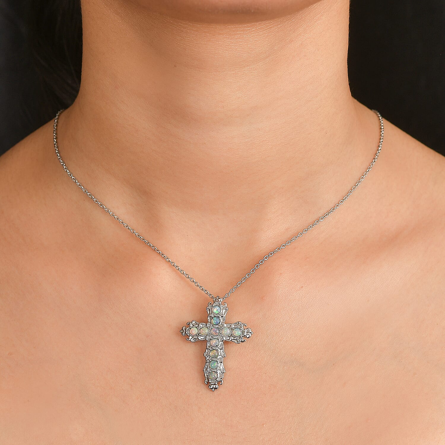 Ethiopian Opal Cross Pendant with Chain (Size 20) 4462481 2