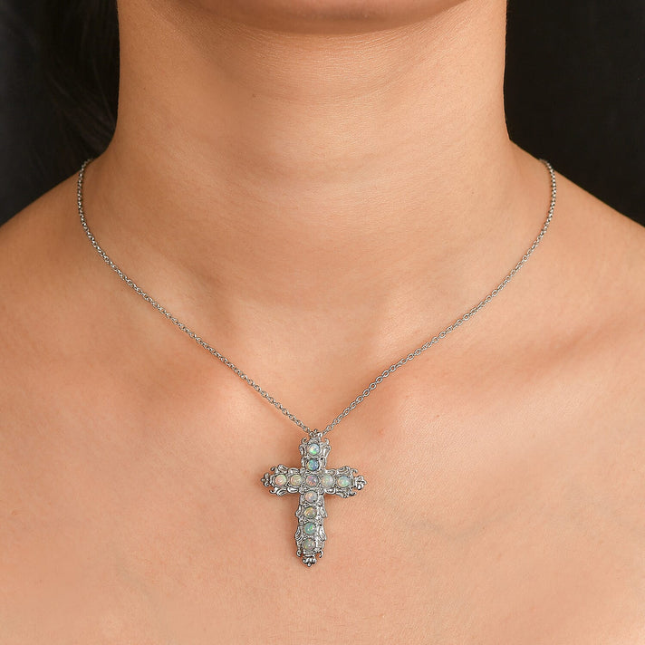 Ethiopian Opal Cross Pendant with Chain (Size 20) 4462481 2