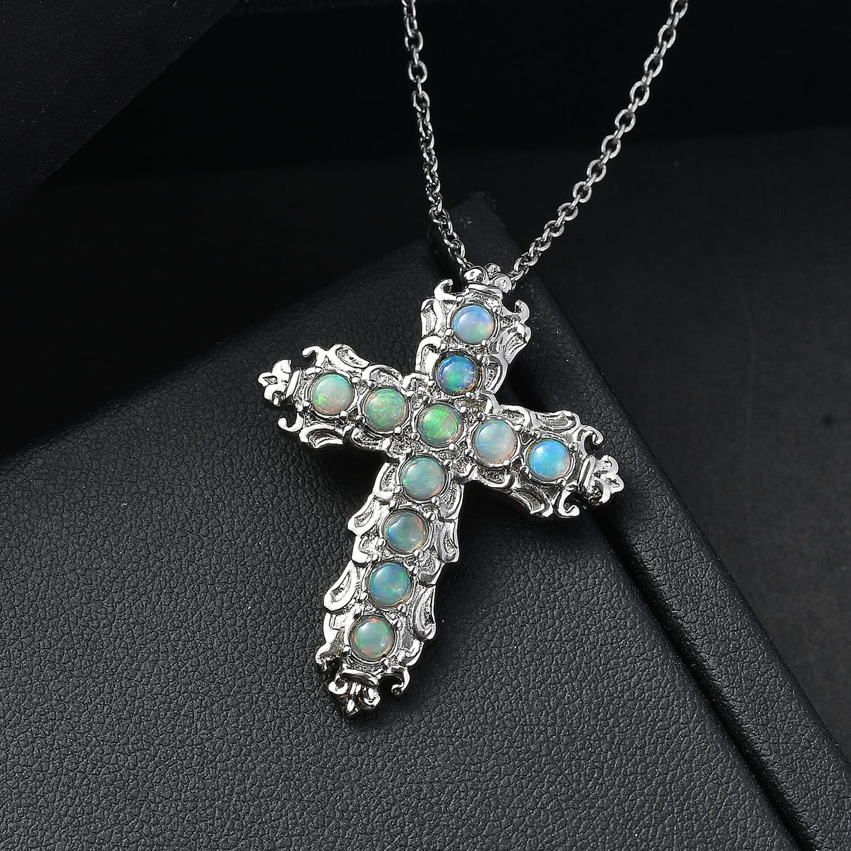 Ethiopian Opal Cross Pendant with Chain (Size 20) 4462481 3