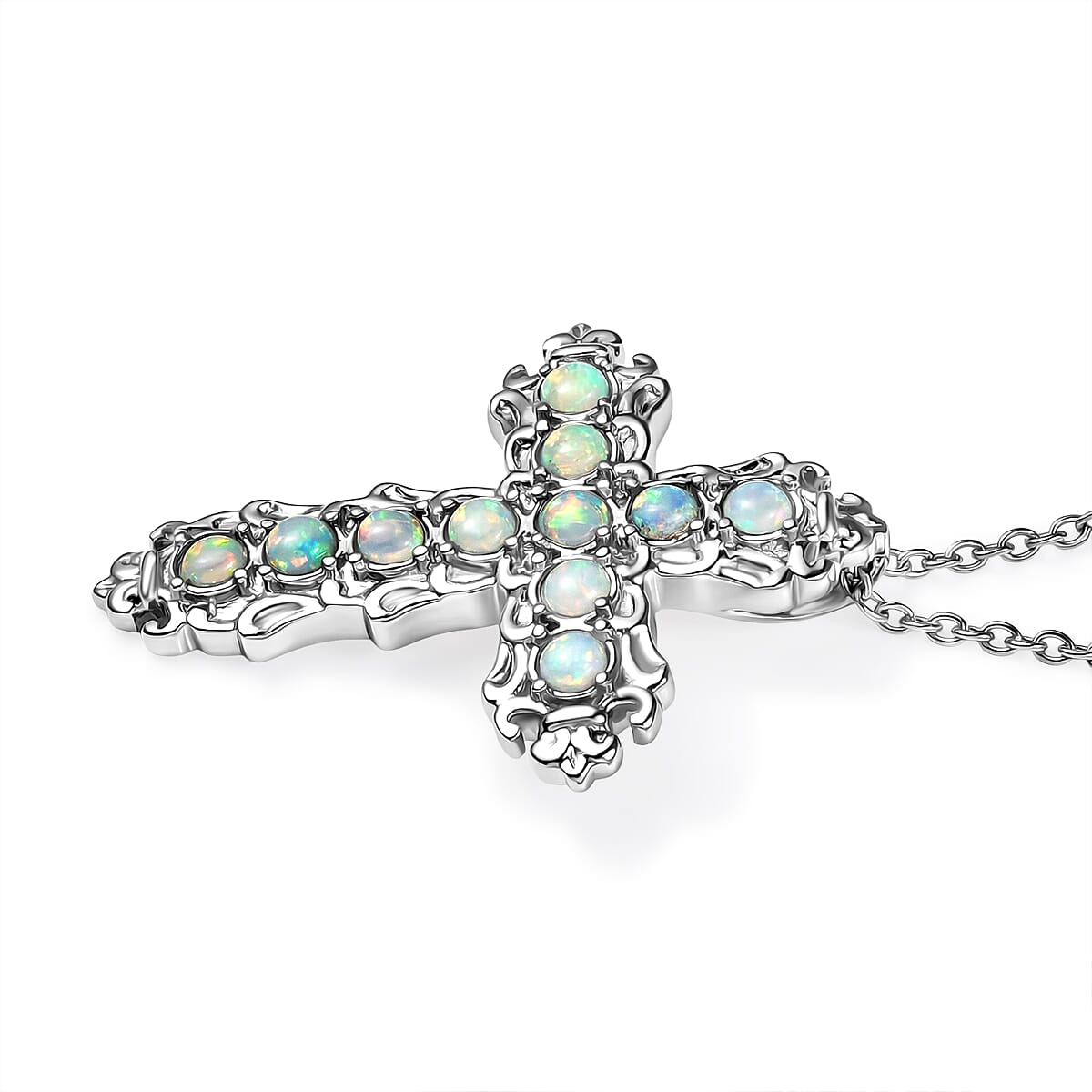 Ethiopian Opal Cross Pendant with Chain (Size 20) 4462481 4