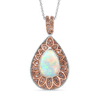 Couture Collection - AAA Natural Ethiopian Opal (3.75ct)  & Natural Pink Diamond (0.52ct) Pendant with Chain (Size 20) in Rhodium Overlay and Rose Gold Overlay Sterling Silver 4.27 Ct