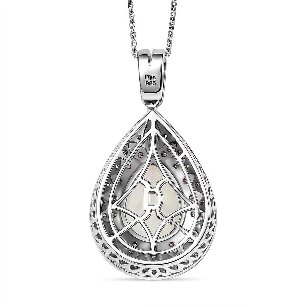 Couture Collection - AAA Natural Ethiopian Opal (3.75ct)  & Natural Pink Diamond (0.52ct) Pendant with Chain (Size 20) in Rhodium Overlay and Rose Gold Overlay Sterling Silver 4.27 Ct