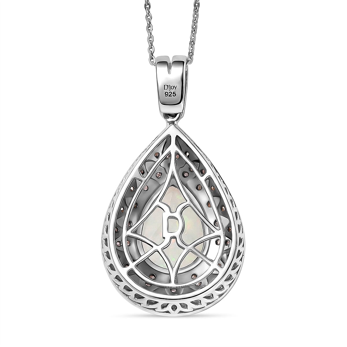 Couture Collection - AAA Natural Ethiopian Opal (3.75ct) &amp; Natural Pink Diamond (0.52ct) Floral Halo Pendant with Chain (Size 20) in Rhodium Overlay and Rose Gold Overlay Sterling Silver 4.27 Ct 4457970 5