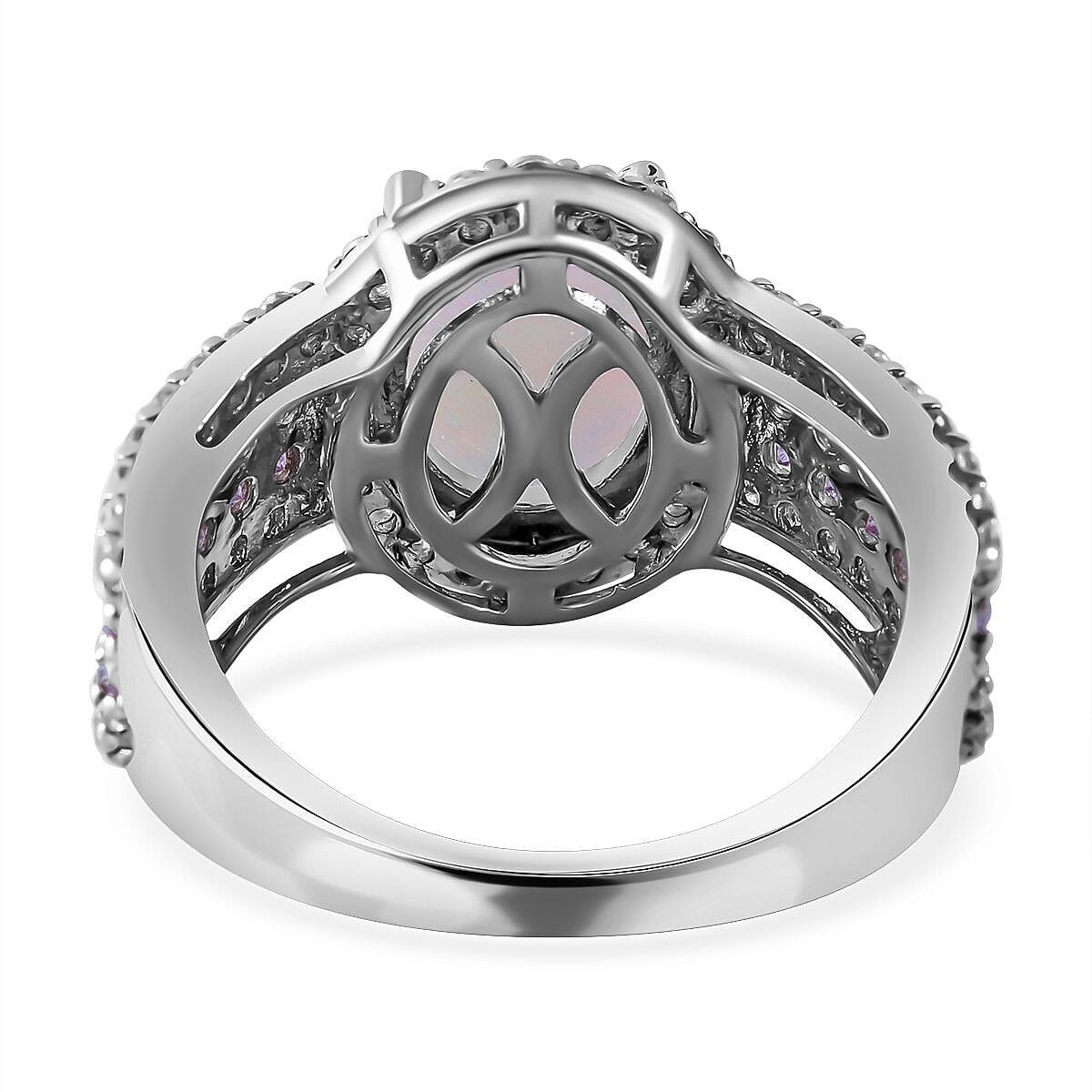 Ethiopian Welo Opal, Pink Sapphire and Natural Zircon Oval Cut Halo Ring in Rhodium Overlay Sterling Silver 3.82 Ct 7257089 9