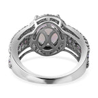 Ethiopian Welo Opal, Pink Sapphire and Natural Zircon Oval Cut Halo Ring in Rhodium Overlay Sterling Silver 3.82 Ct