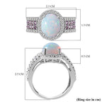 Ethiopian Welo Opal, Pink Sapphire and Natural Zircon Oval Cut Halo Ring in Rhodium Overlay Sterling Silver 3.82 Ct