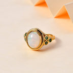 Ethiopian Opal & Premium Emerald Ring in 18K Vermeil Yellow Gold Plated Sterling Silver 2.72 Ct