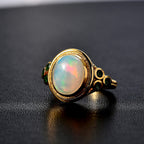Ethiopian Opal & Premium Emerald Ring in 18K Vermeil Yellow Gold Plated Sterling Silver 2.72 Ct