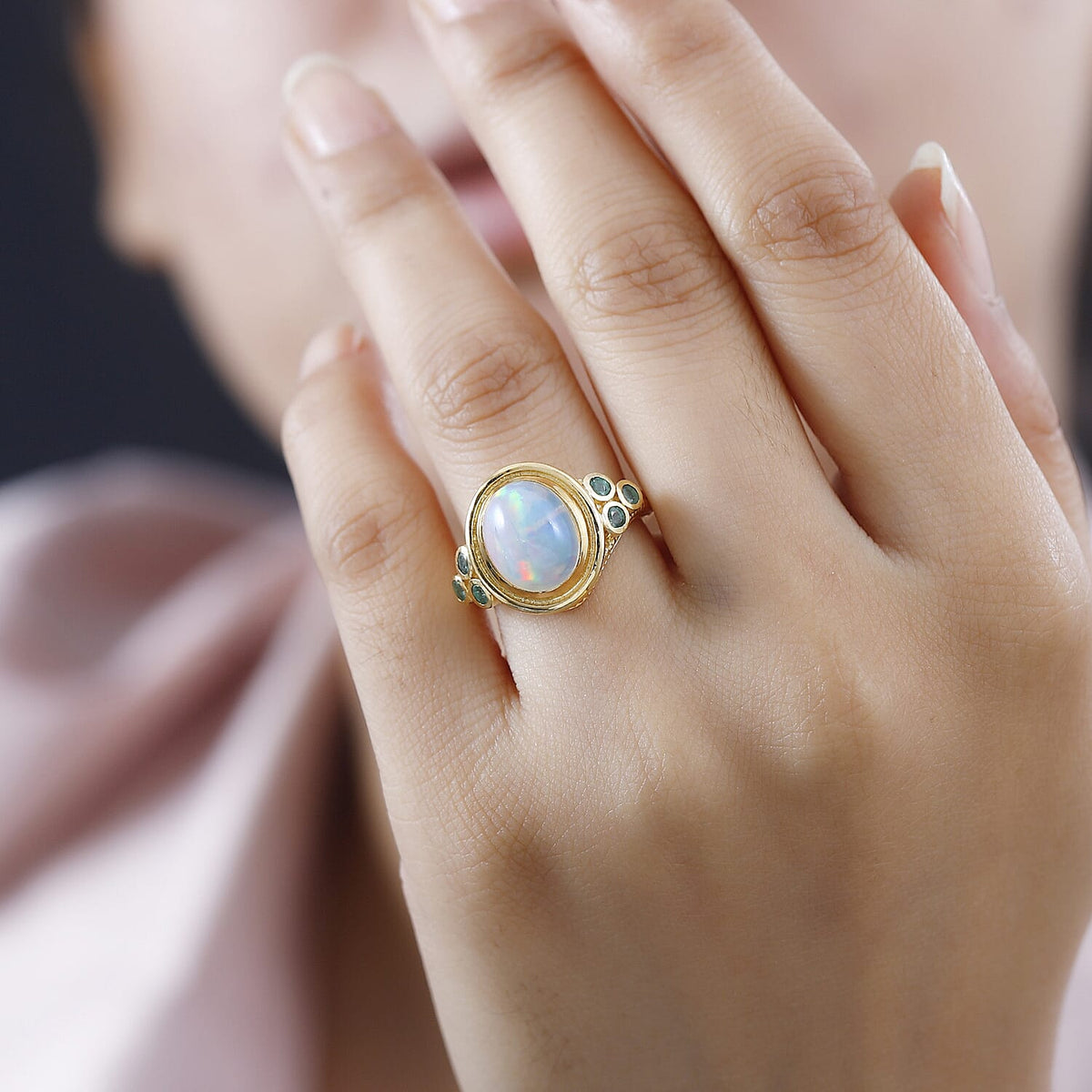 Ethiopian Opal and Premium Emerald Ring in 18K Yellow Gold Vermeil Plated Sterling Silver 2.7 ct. 7798052 3