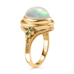 Ethiopian Opal & Premium Emerald Ring in 18K Vermeil Yellow Gold Plated Sterling Silver 2.72 Ct