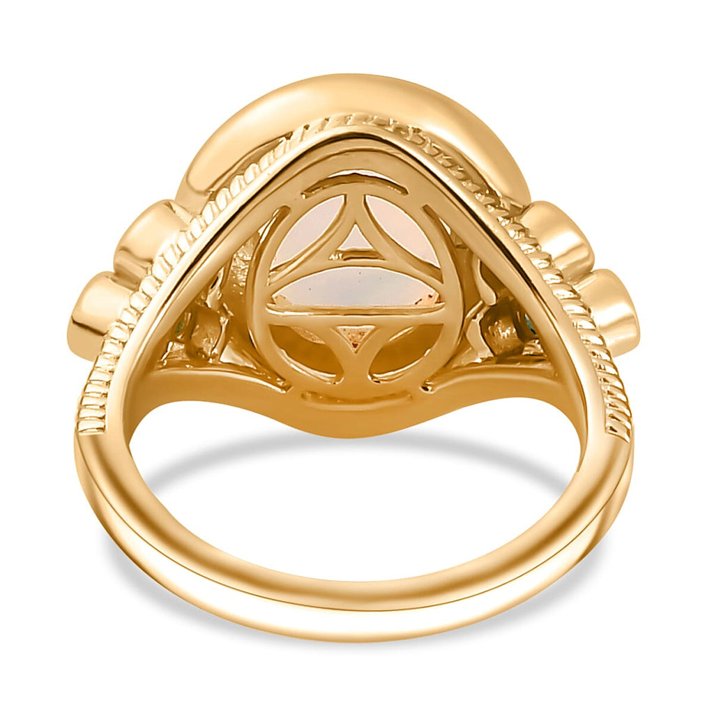 Ethiopian Opal & Premium Emerald Ring in 18K Vermeil Yellow Gold Plated Sterling Silver 2.72 Ct
