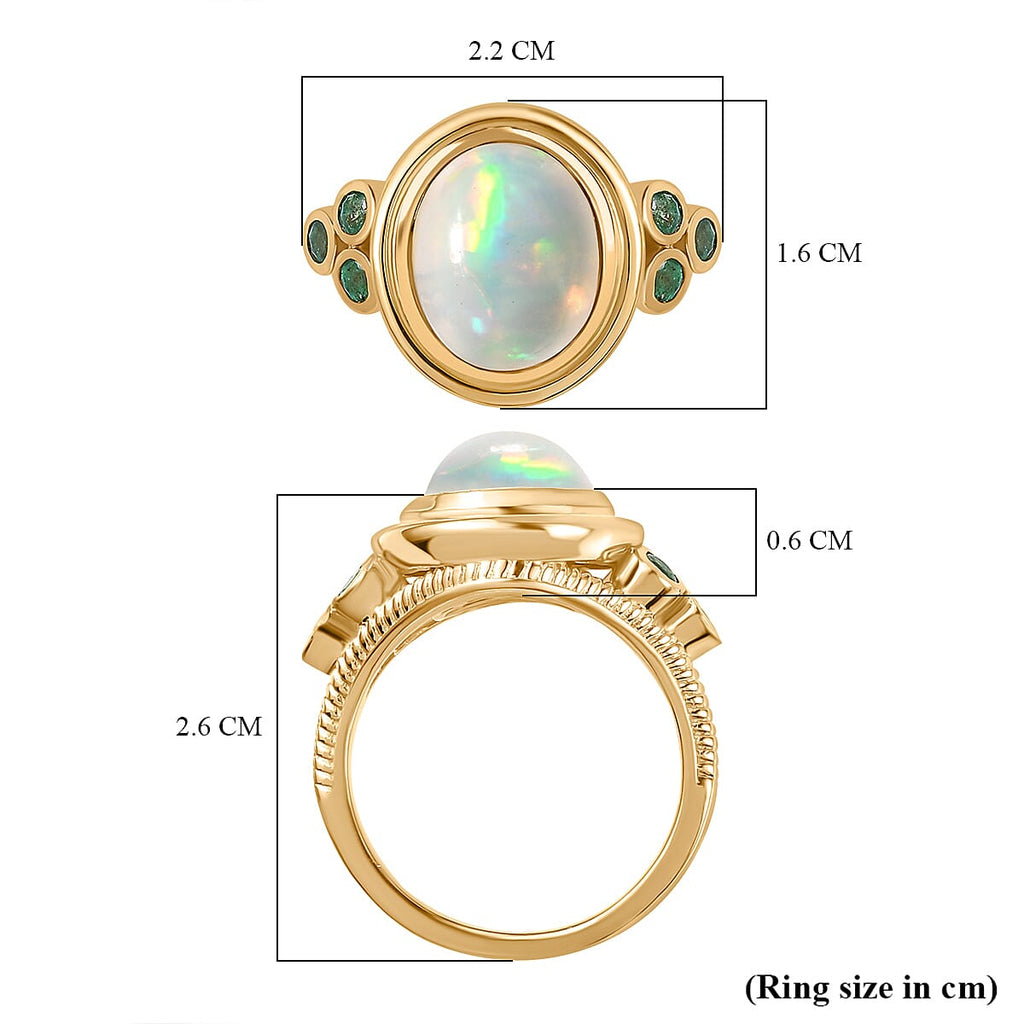 Ethiopian Opal & Premium Emerald Ring in 18K Vermeil Yellow Gold Plated Sterling Silver 2.72 Ct