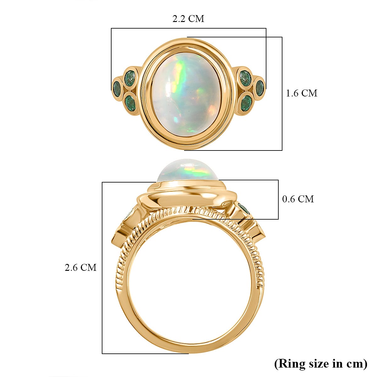 Ethiopian Opal and Premium Emerald Ring in 18K Yellow Gold Vermeil Plated Sterling Silver 2.7 ct. 7798052 6