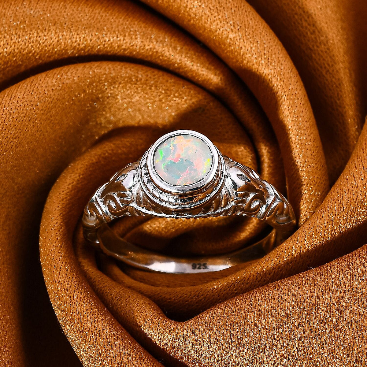 Royal Bali Collection - Ethiopian Opal Solitaire Ring in Sterling Silver 7924364 1