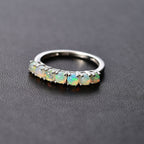 Ethiopian Welo Opal 7 Stone Ring in Platinum Overlay Sterling Silver