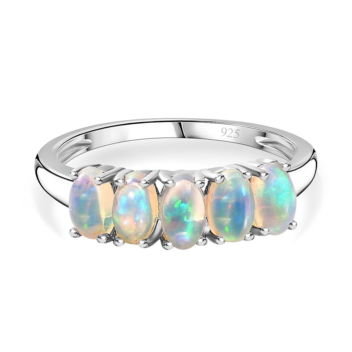 Ethiopian Welo Opal 5 Stone Ring in Platinum Overlay Sterling Silver 7768679 0
