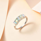 Ethiopian Welo Opal  5 Stone Ring in Platinum Overlay Sterling Silver