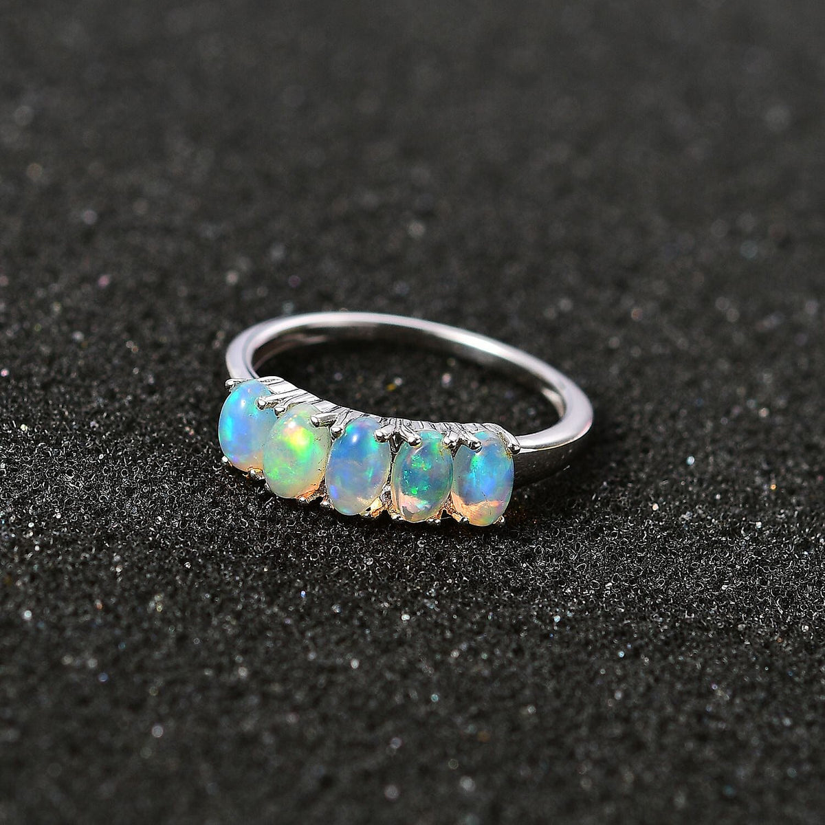 Ethiopian Welo Opal 5 Stone Ring in Platinum Overlay Sterling Silver 7768679 2
