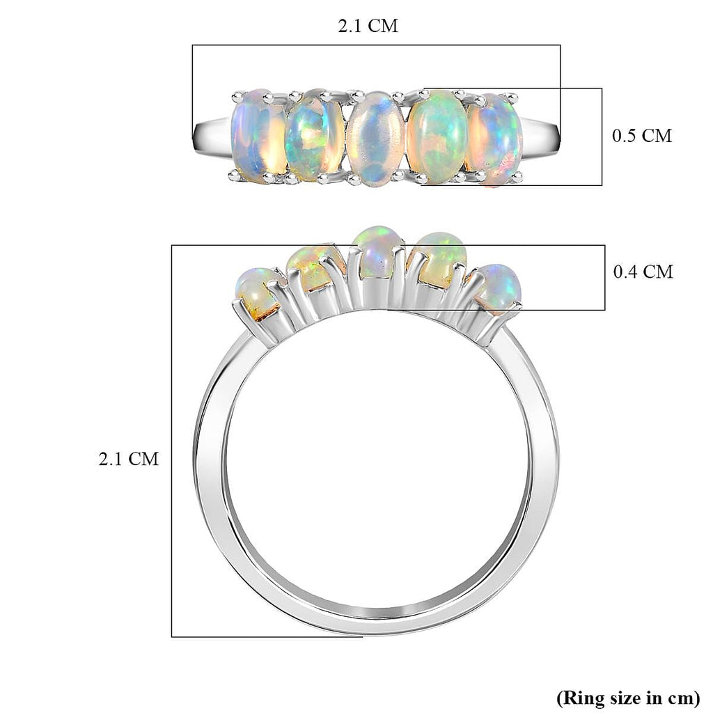 Ethiopian Welo Opal  5 Stone Ring in Platinum Overlay Sterling Silver