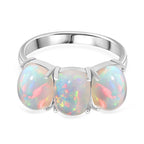 Premium Ethiopian Opal Trilogy Ring in Rhodium Overlay Sterling Silver 4.35 Ct.