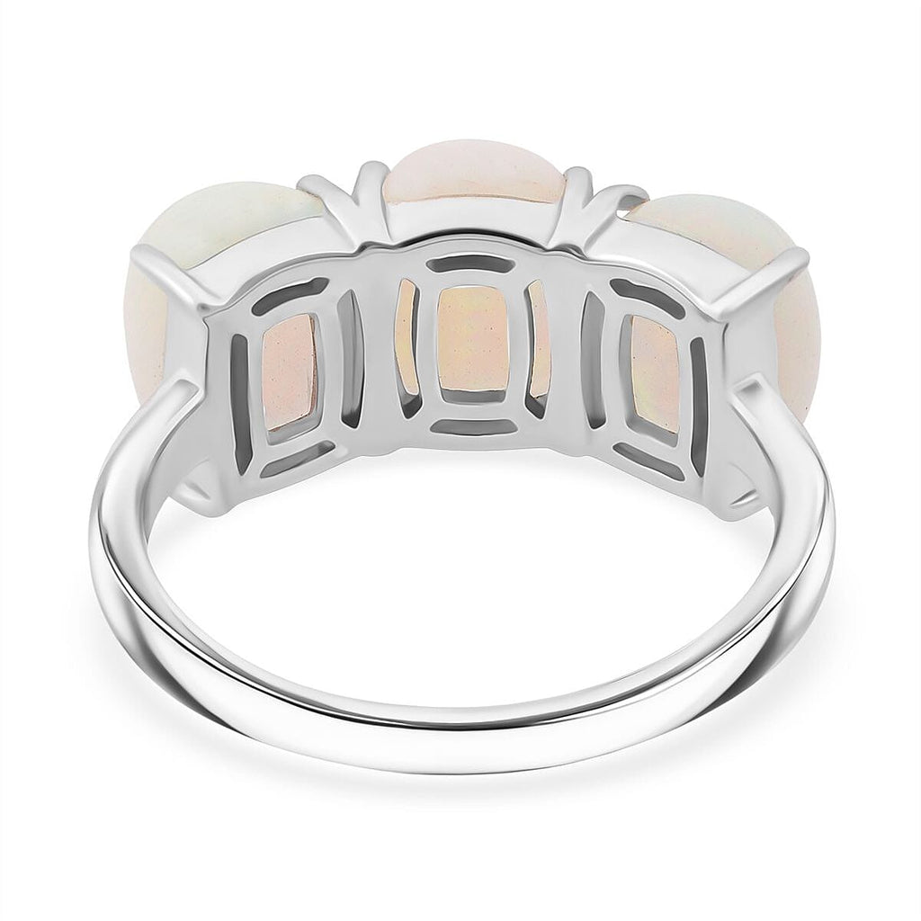 Premium Ethiopian Opal Trilogy Ring in Rhodium Overlay Sterling Silver 4.35 Ct.