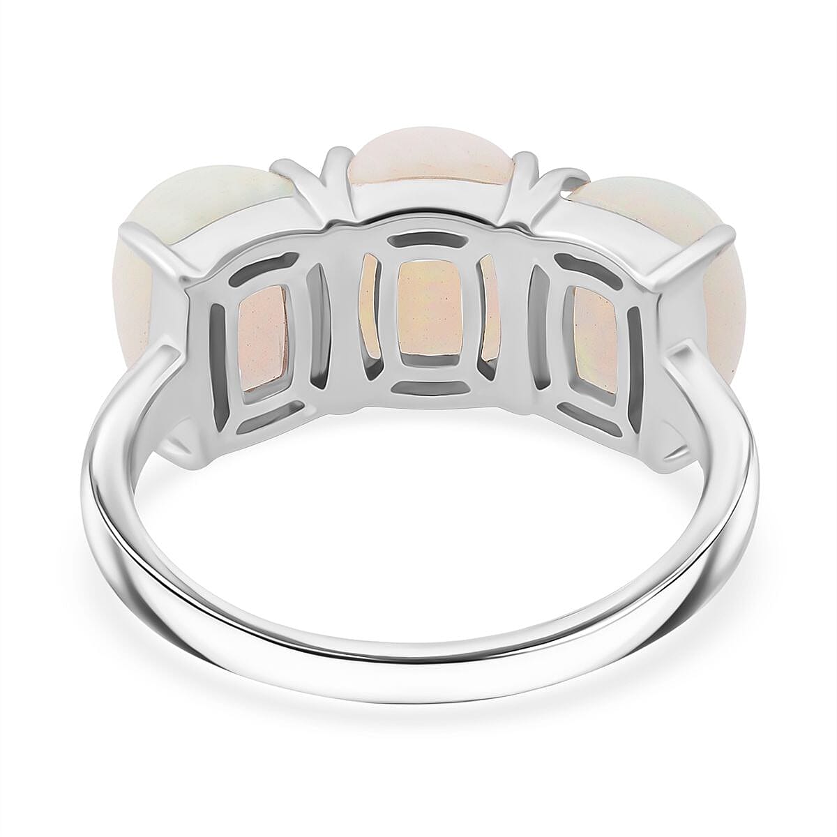 Premium Ethiopian Opal Trilogy Ring in Rhodium Overlay Sterling Silver 4.35 Ct. V32521968 4