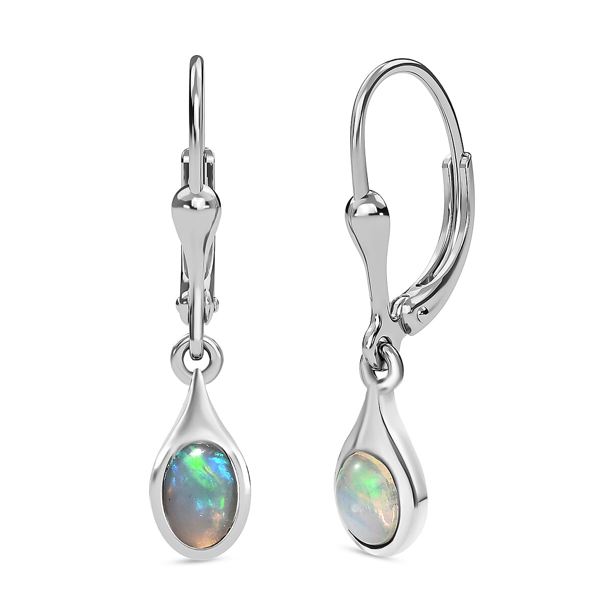 Royal Bali Collection - D'joy Ethiopian Welo Opal Solitaire Earring with Lever Back in Platinum Overlay Sterling Silver 0.76 Ct. 7532700 0