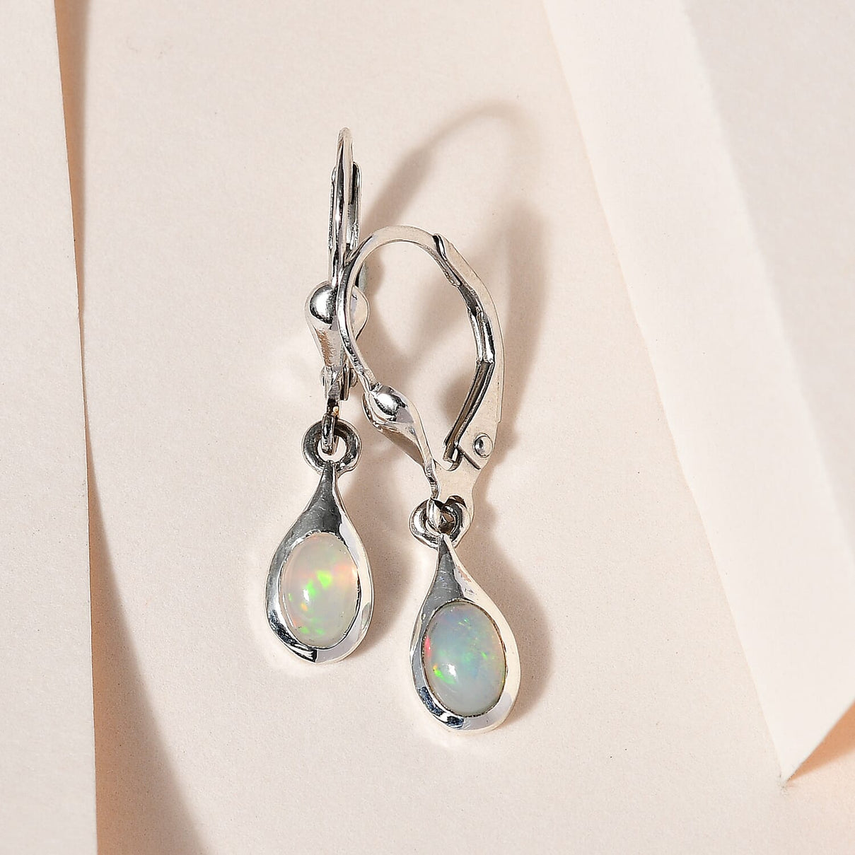 Royal Bali Collection - D'joy Ethiopian Welo Opal Solitaire Earring with Lever Back in Platinum Overlay Sterling Silver 0.76 Ct. 7532700 2