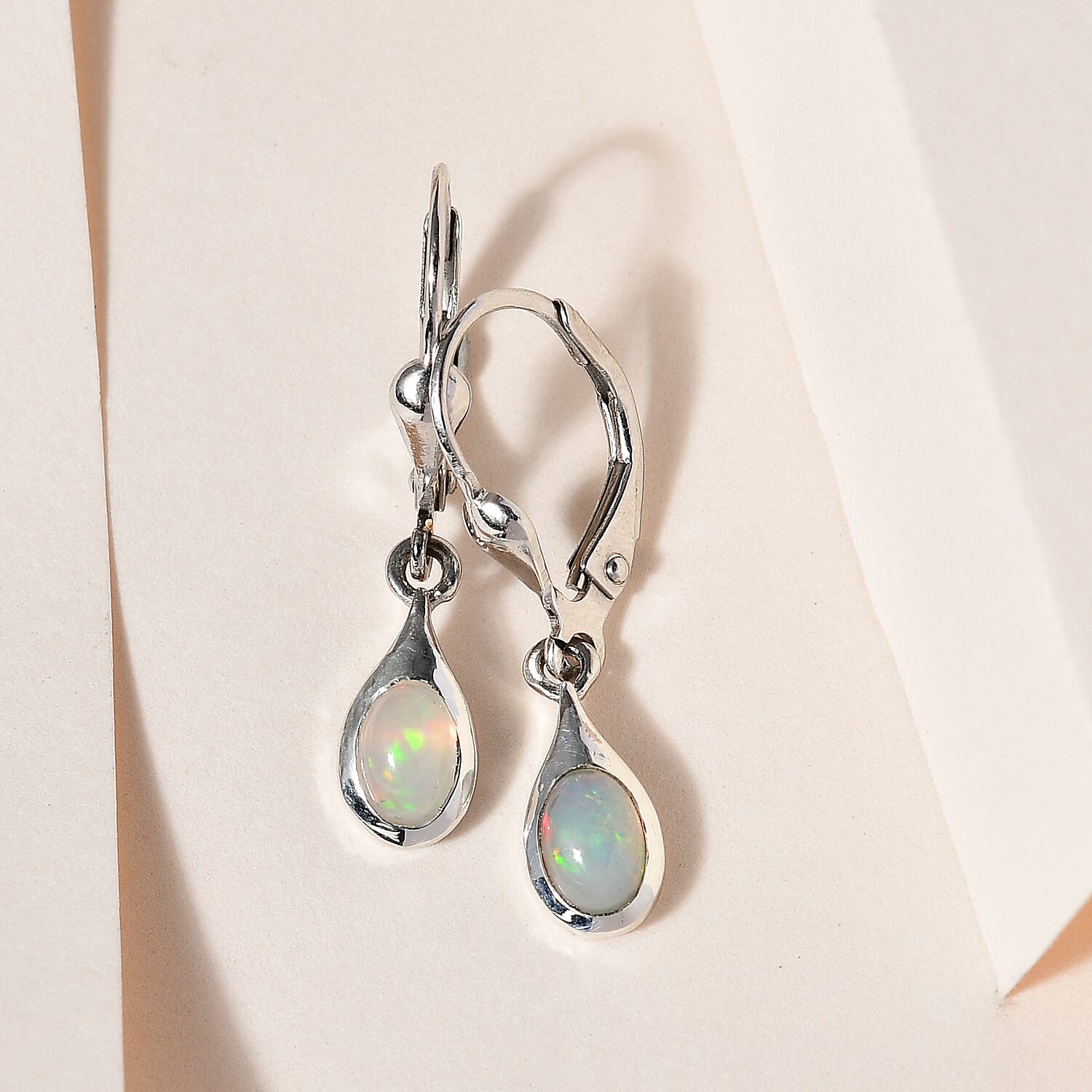 Royal Bali Collection - D'joy Ethiopian Welo Opal Solitaire Earring with Lever Back in Platinum Overlay Sterling Silver 0.76 Ct. 7532700 2