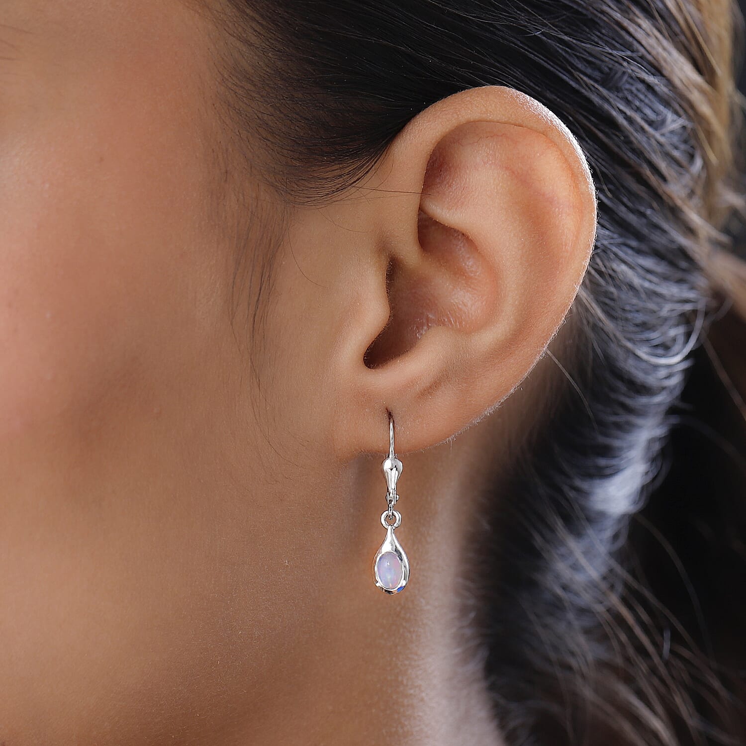 Royal Bali Collection - D'joy Ethiopian Welo Opal Solitaire Earring with Lever Back in Platinum Overlay Sterling Silver 0.76 Ct. 7532700 3