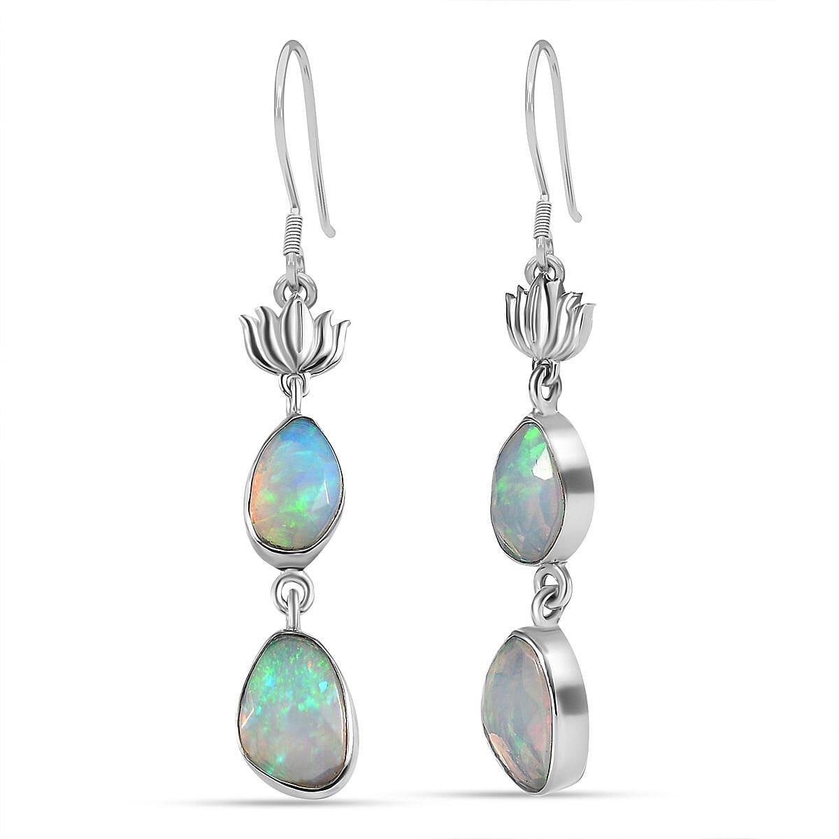 Ethiopian Opal Drop Earrings in Sterling Silver with Rhodium Overlay 2.62 Ct 7808145 0