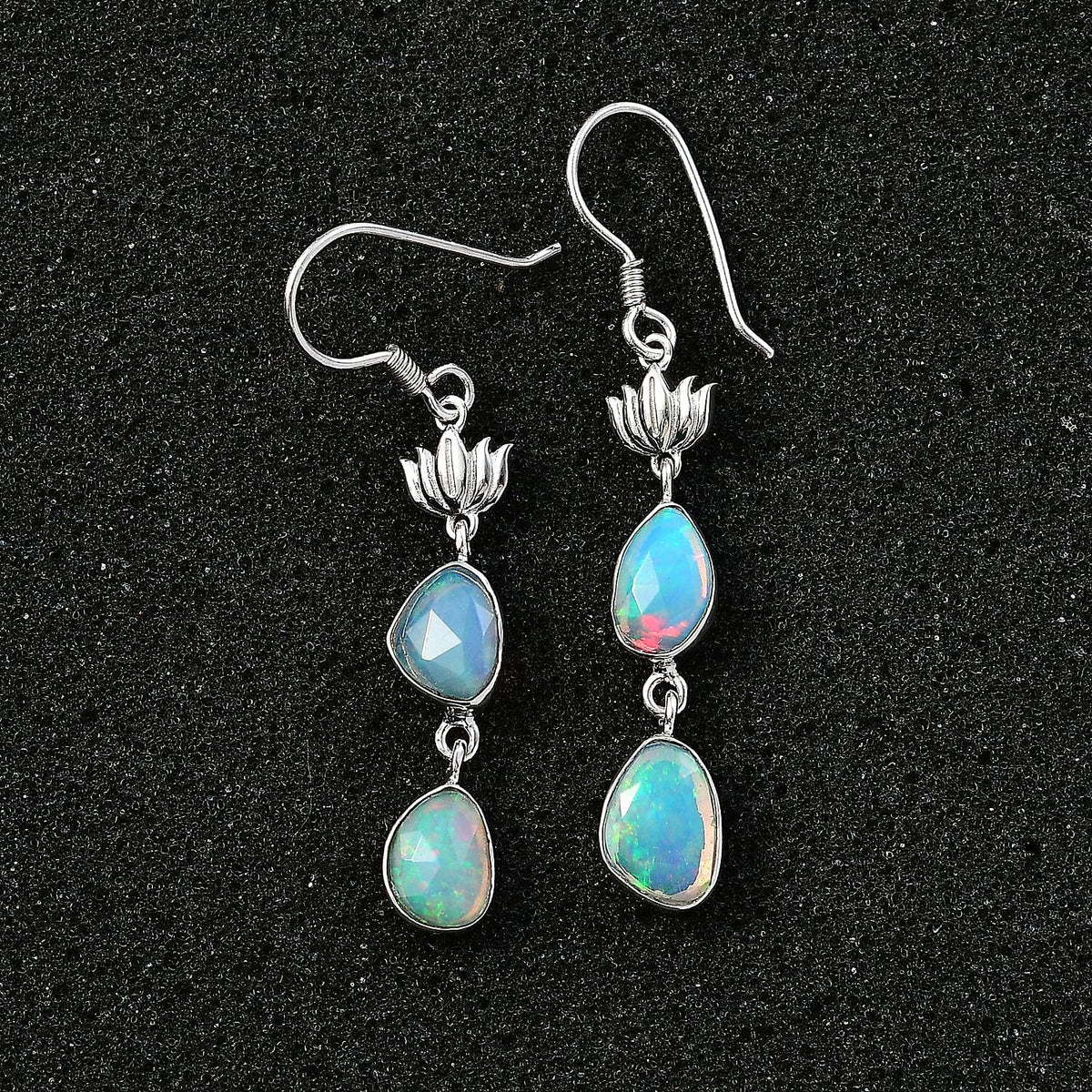 Ethiopian Opal Drop Earrings in Sterling Silver with Rhodium Overlay 2.62 Ct 7808145 2