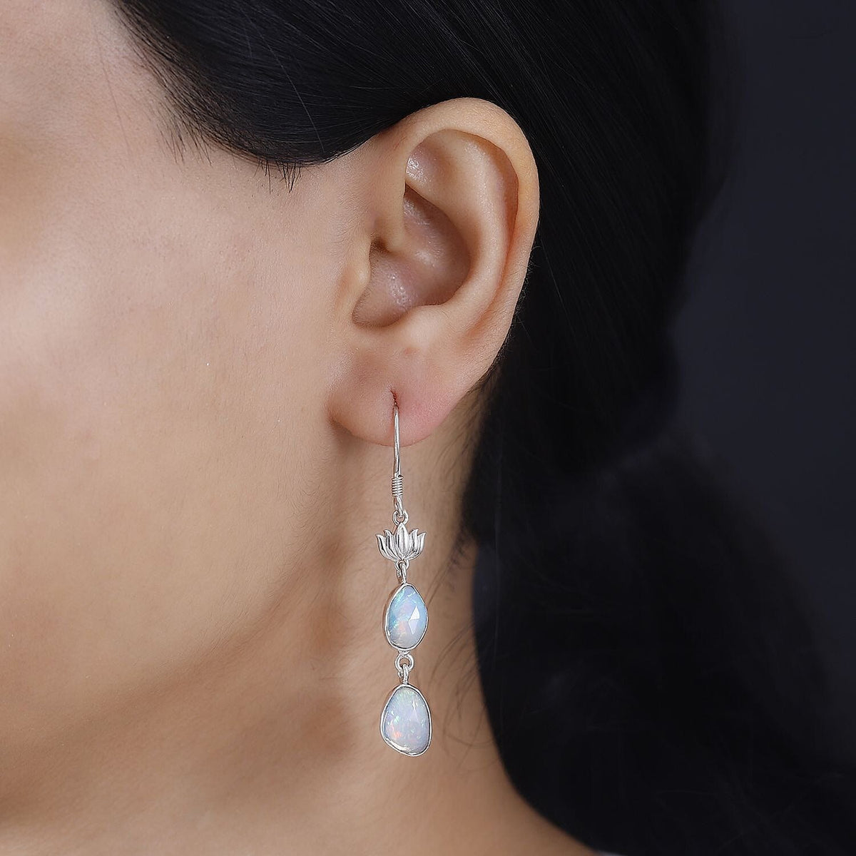 Ethiopian Opal Drop Earrings in Sterling Silver with Rhodium Overlay 2.62 Ct 7808145 3