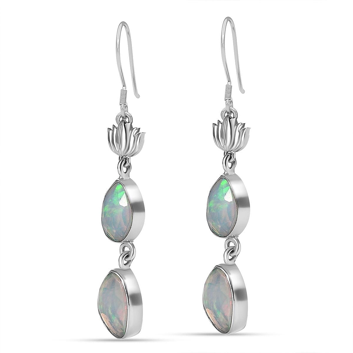 Ethiopian Opal Drop Earrings in Sterling Silver with Rhodium Overlay 2.62 Ct 7808145 4