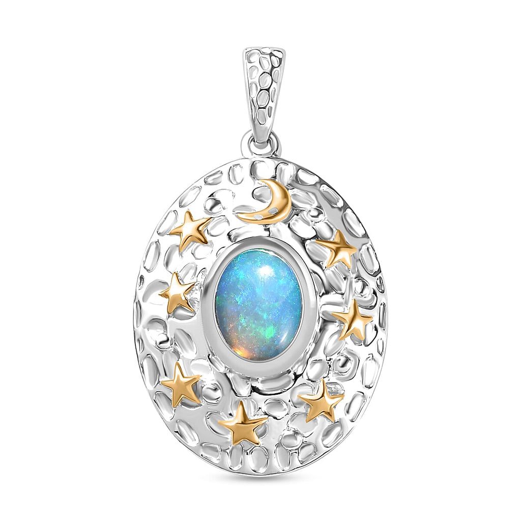 Ethiopian Opal Solitaire Pendant in Rhodium Overlay Sterling Silver 1.15 Ct.