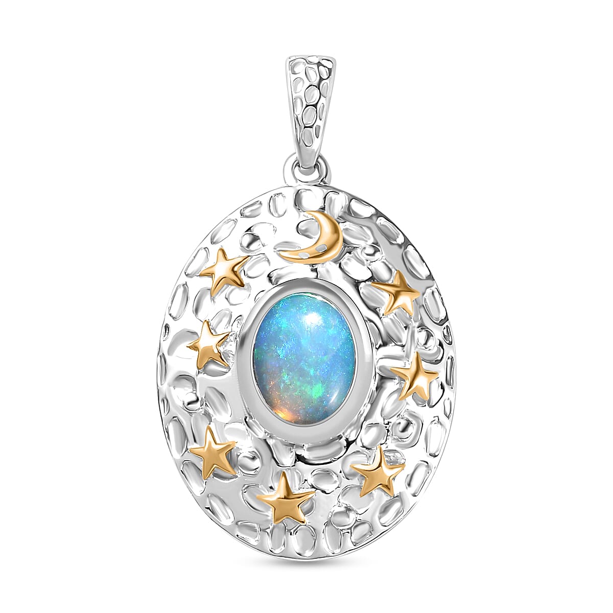 Ethiopian Opal Solitaire Pendant in Rhodium Overlay Sterling Silver 1.15 Ct. 7796541 0