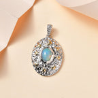 Ethiopian Opal Solitaire Pendant in Rhodium Overlay Sterling Silver 1.15 Ct.