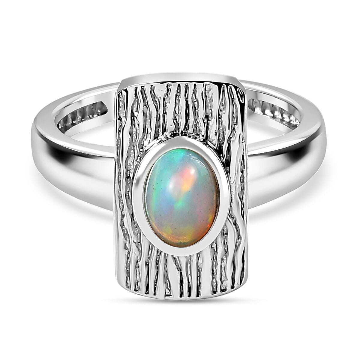 Ethiopian Welo Opal Solitaire Ring in Stainless Steel 7545140 0