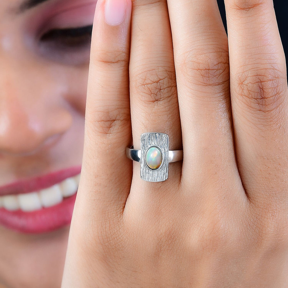 Ethiopian Welo Opal Solitaire Ring in Stainless Steel 7545140 2